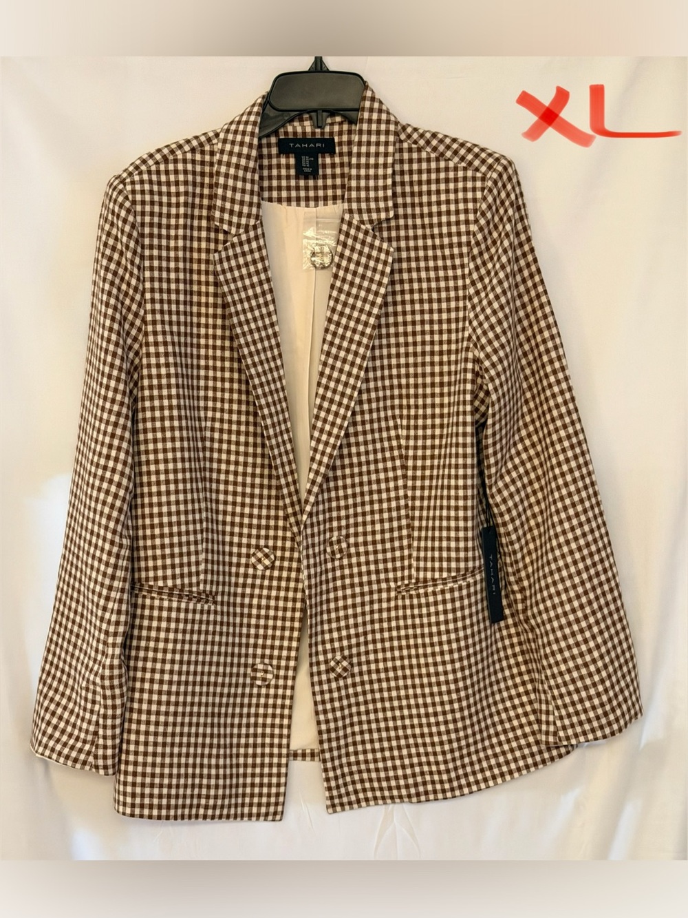T Tahari Brown & Cream Gingham Blazer - Women's Tailored Blazer